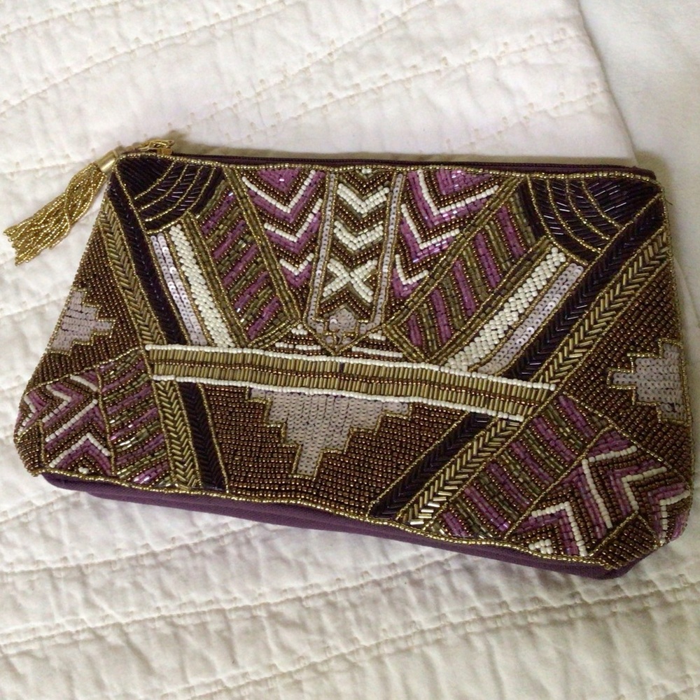 Beaded clutch, New 12”x6”